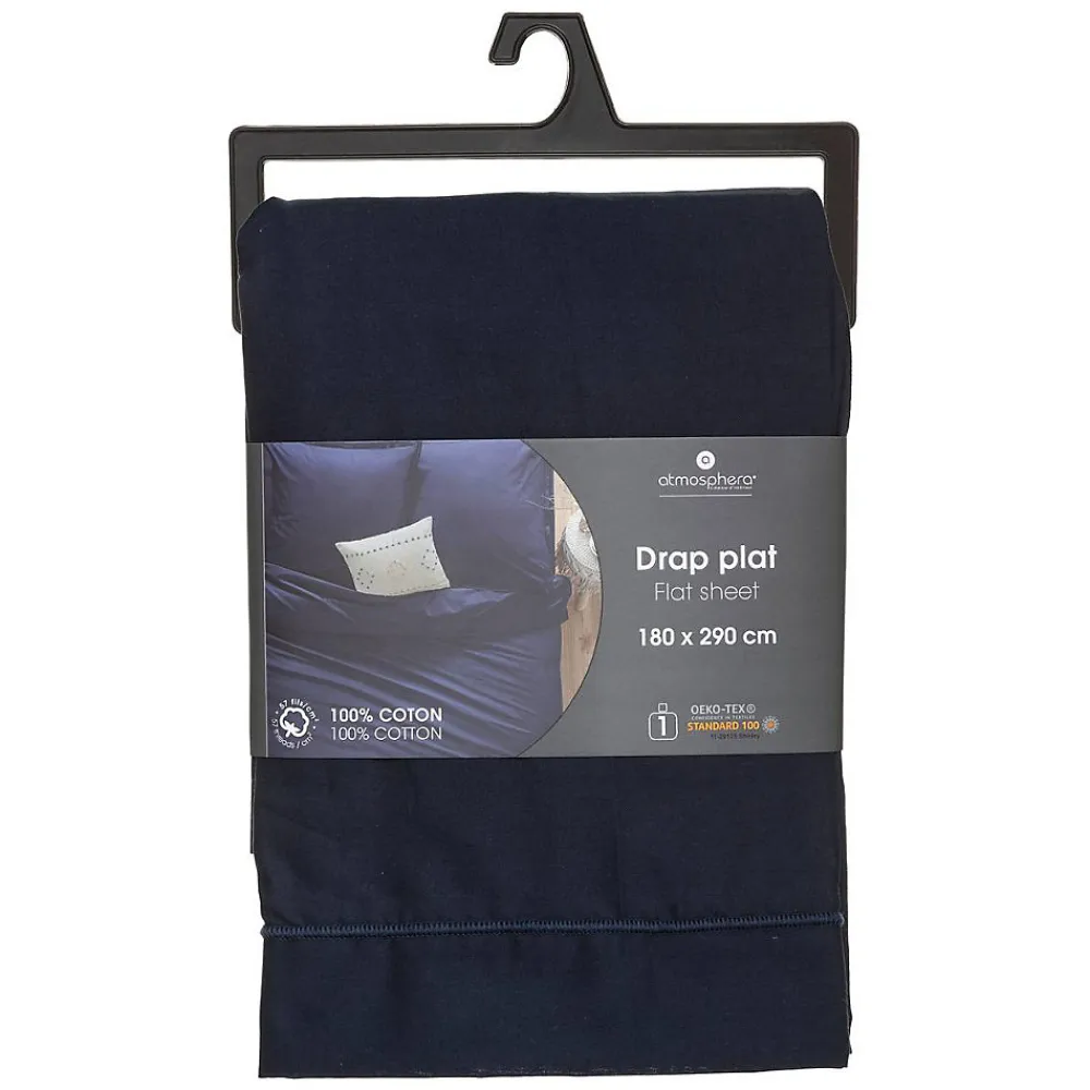Drap en coton - bleu encre - 180x290 cm - Atmosphera>Atmosphera Créateur D'Intérieur Outlet