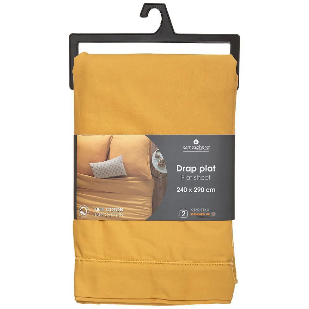 Drap en coton - jaune moutarde 240x290 cm - Atmosphera>Atmosphera Créateur D'Intérieur Outlet