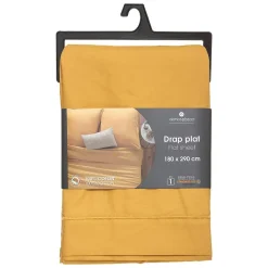 Atmosphera Créateur D'Intérieur Drap en coton - jaune moutarde - 180x290 cm - Atmosphera* Drap Plat