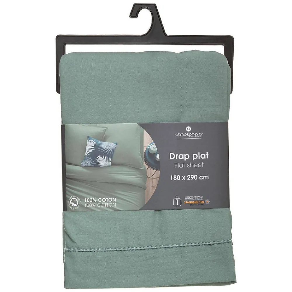 Drap en coton - vert céladon - 180x290 cm - Atmosphera>Atmosphera Créateur D'Intérieur Discount