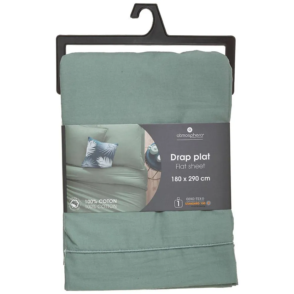 Drap en coton - vert céladon - 180x290 cm - Atmosphera>Atmosphera Créateur D'Intérieur Discount