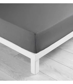 DRAP HOUSSE 2 PERSONNES UNI 57 FILS LINA GRIS SOURIS - 140x190cm - Gris>Douceur D'Intérieur Online