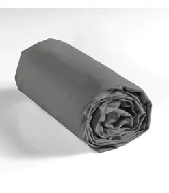 DRAP HOUSSE 2 PERSONNES UNI 57 FILS LINA GRIS SOURIS - 140x190cm - Gris><noscript><img width=
