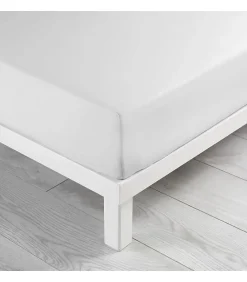 DRAP HOUSSE 2 PERSONNES UNI 57 FILS LINA BLANCHE - 140x190cm - Blanc><noscript><img width=