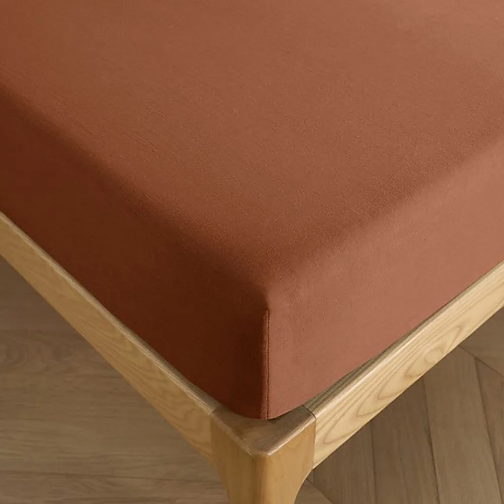 Coton Pur Drap housse 180 x 200 cm bonnet 30 cm "Prémium" pour lit 2 places King Size - Prémium Paprika* Drap Housse|Drap Housse