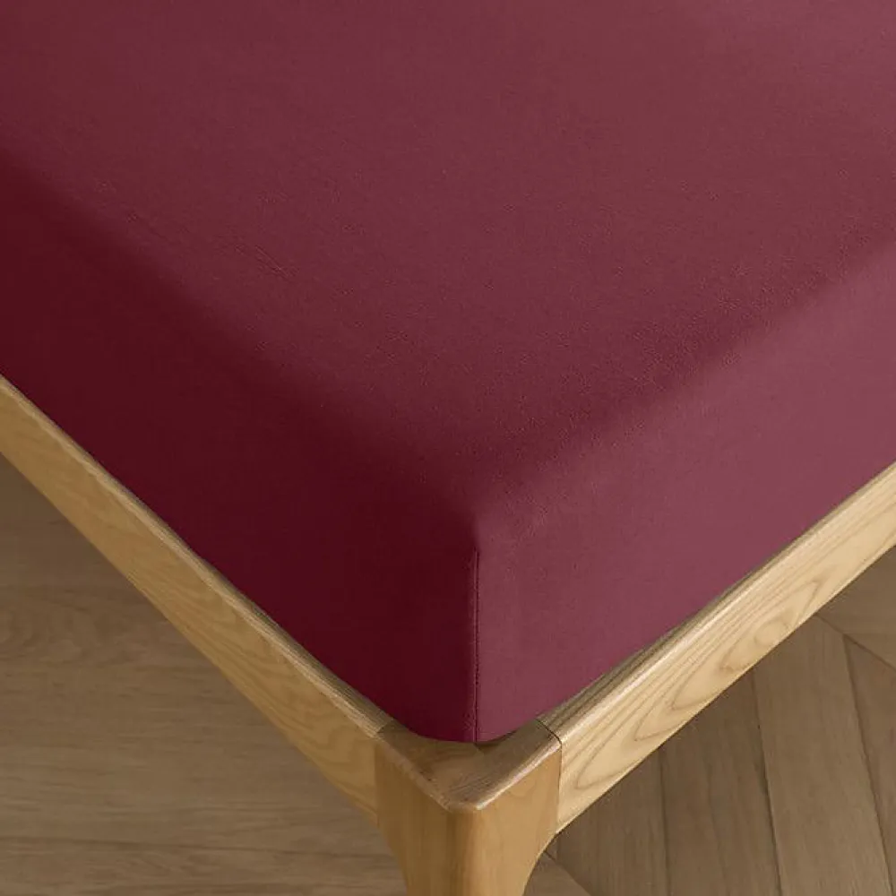 Drap housse 90 x 190 cm bonnet 30 cm "Prémium" pour lit 1 place - Prémium Grenat>Coton Pur Clearance