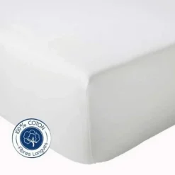 Drap Housse coton bonnet 23 cm fabriqué en France (180x190 cm - Blanc)>Tradilinge Online
