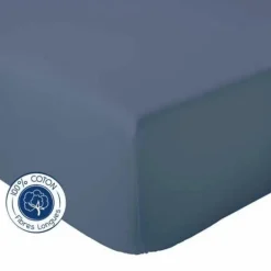 Tradilinge Drap Housse coton bonnet 23 cm fabriqué en France (140x190 cm - Bleu Marine)* Drap Housse|Drap Housse