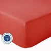 Drap Housse coton bonnet 23 cm fabriqué en France (160x190 cm - Rouge Orangé)>Tradilinge Discount