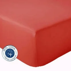 Drap Housse coton bonnet 23 cm fabriqué en France (160x190 cm - Rouge Orangé)>Tradilinge Discount