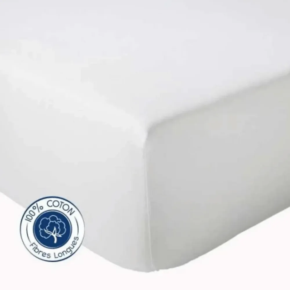 Tradilinge Drap Housse coton bonnet 23 cm fabriqué en France (140x190 cm - Blanc)* Drap Housse|Drap Housse