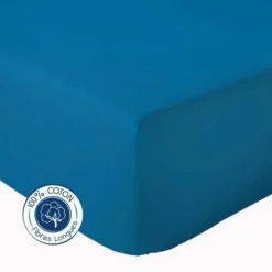 Tradilinge Drap Housse coton bonnet 23 cm fabriqué en France (90x190 cm - Bleu Encre)* Drap Housse|Drap Housse