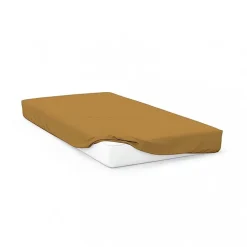 Soleil D'Ocre Drap housse en coton 57 fils 90x190 cm UNI moutarde, par* Drap Housse|Drap Housse