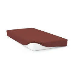 Drap housse en coton 57 fils 90x190 cm UNI brique, par>Soleil D'Ocre New