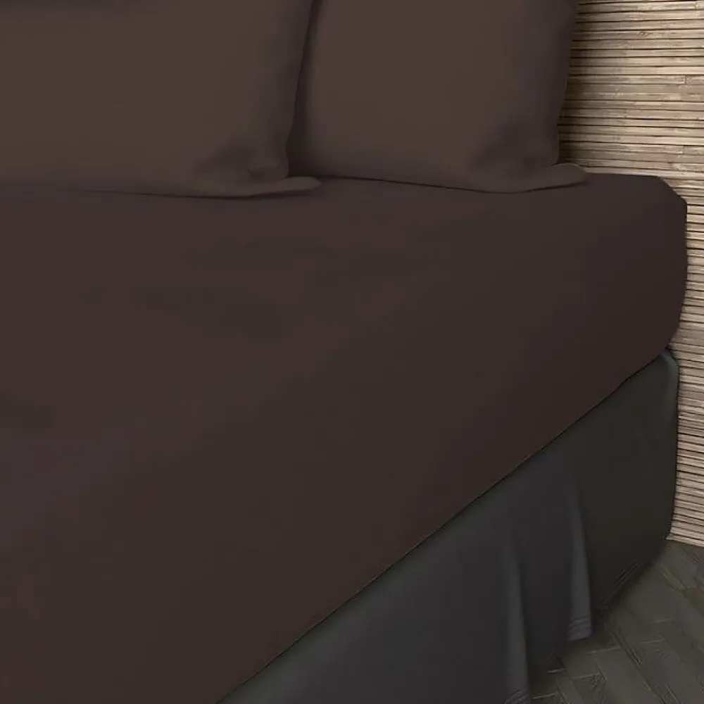 Drap housse en coton 57 fils 90x190 cm UNI brun, par>Soleil D'Ocre Hot