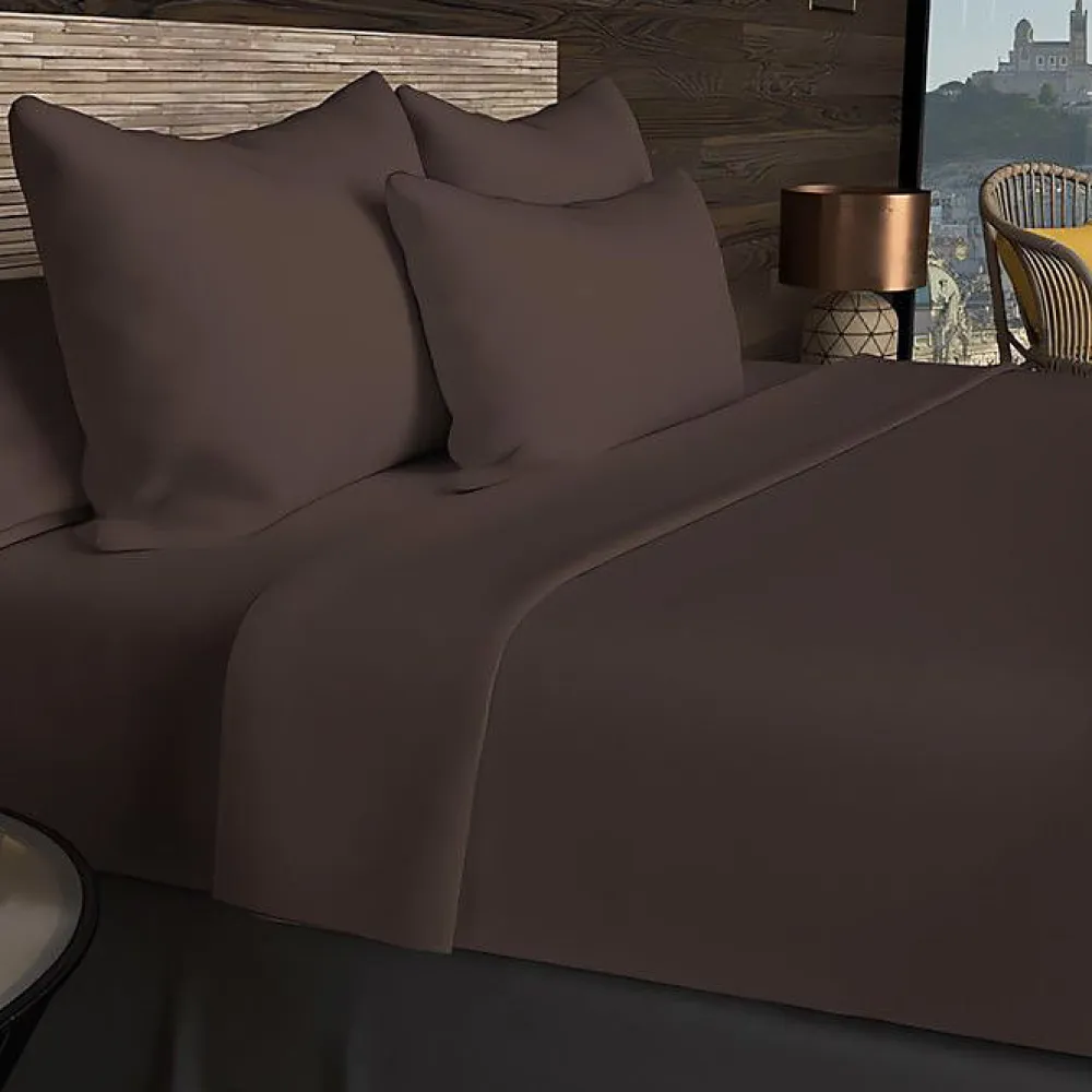 Drap housse en coton 57 fils 90x190 cm UNI brun, par>Soleil D'Ocre Hot