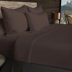 Soleil D'Ocre Drap housse en coton 57 fils 90x200 cm UNI brun, par* Drap Housse|Drap Housse