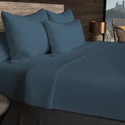 Soleil D'Ocre Drap housse en coton 57 fils 140x200 cm UNI bleu canard, par* Drap Housse|Drap Housse