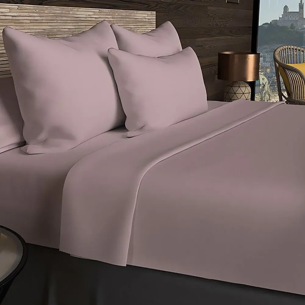Drap housse en coton 57 fils 200x200 cm UNI vieux rose, par>Soleil D'Ocre Hot