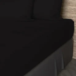 Drap housse en coton 57 fils 140x190 cm UNI noir, par>Soleil D'Ocre Discount