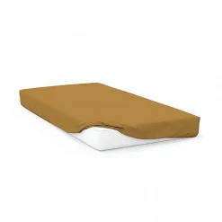 Drap housse en coton 57 fils 90x200 cm UNI moutarde, par>Soleil D'Ocre Hot