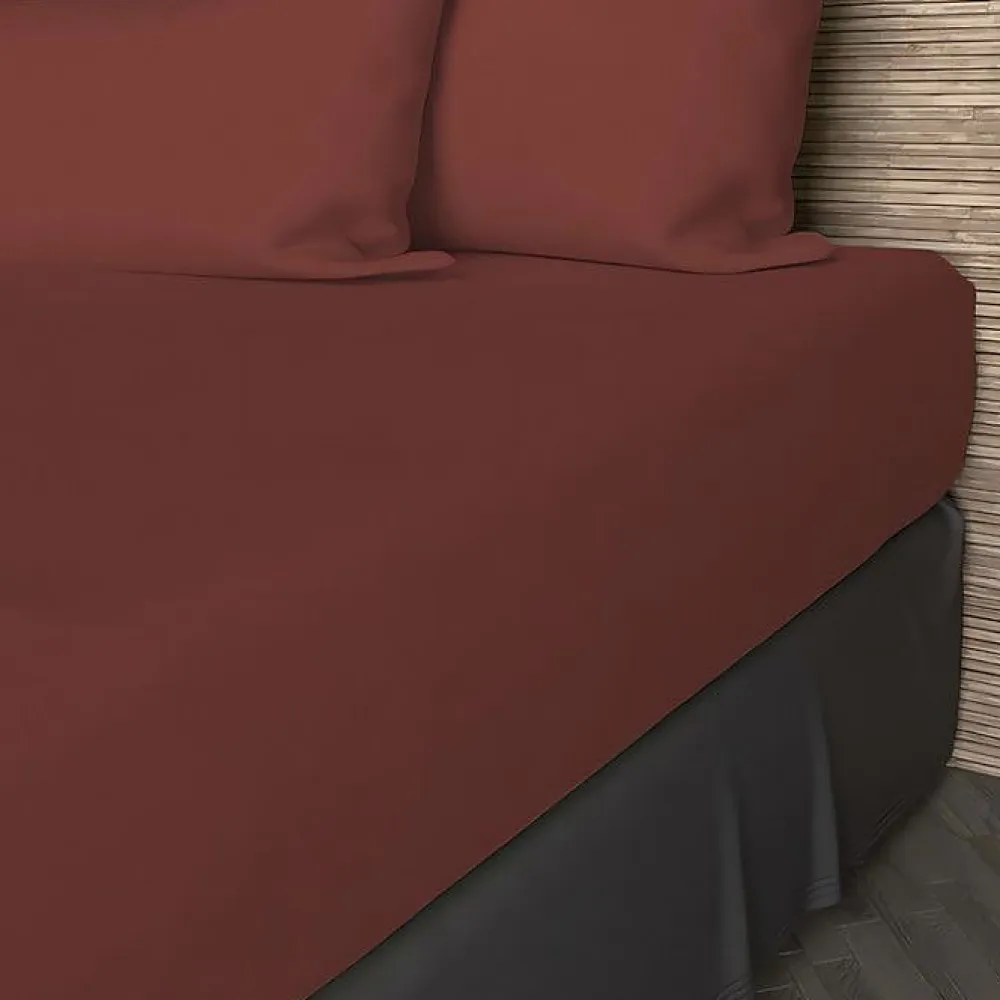 Drap housse en coton 57 fils 200x200 cm UNI brique, par>Soleil D'Ocre Sale