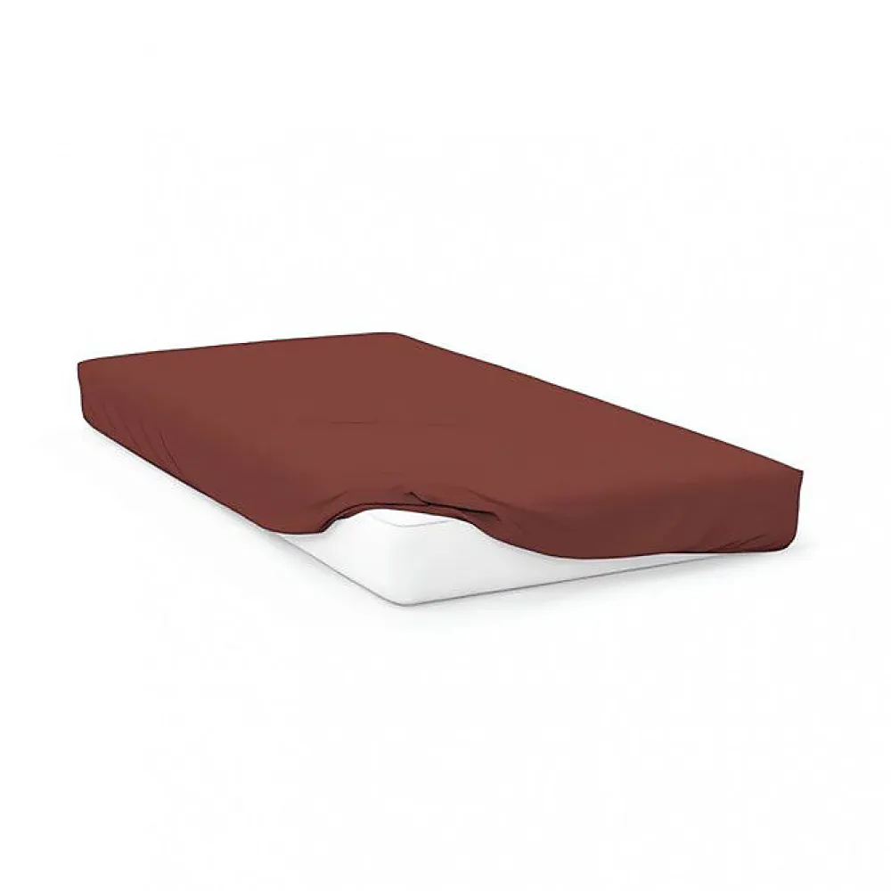 Drap housse en coton 57 fils 200x200 cm UNI brique, par>Soleil D'Ocre Sale