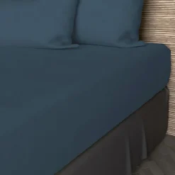 Soleil D'Ocre Drap housse en coton 57 fils 140x190 cm UNI bleu canard, par* Drap Housse|Drap Housse