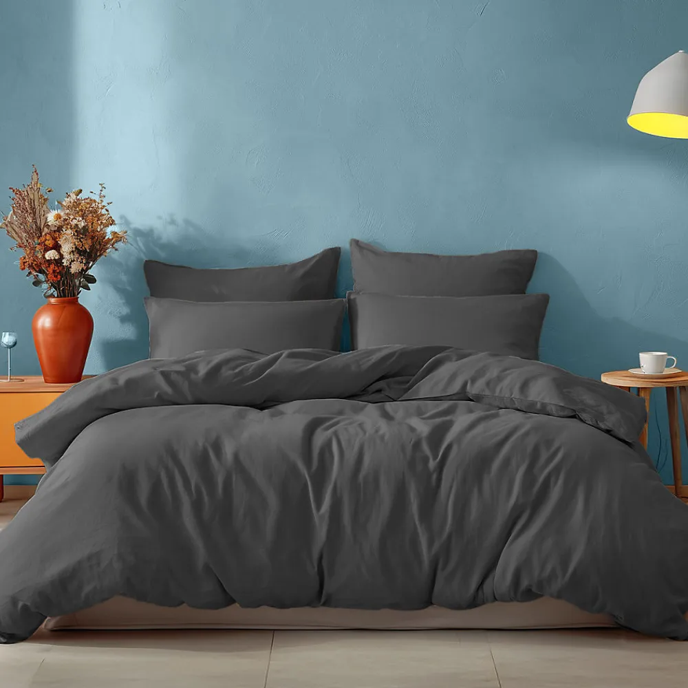 Drap housse en coton bonnet 30 cm Anthracite 140x190 cm STUDIO>Sensei Maison Sale