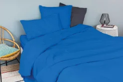 Drap housse en coton Lavé (160x200 cm - Bleu Encre)>Toison d'Or Discount