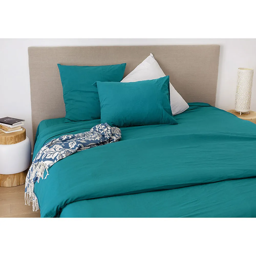Drap housse en coton Lavé (160x200 cm - Bleu Paon)>Toison d'Or New
