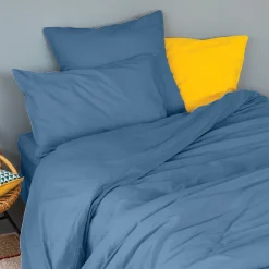 Drap housse en coton Lavé (180x200 cm - Bleu)>Toison d'Or Discount