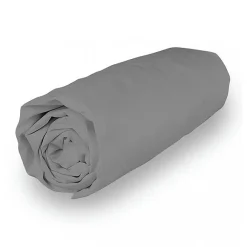 Drap housse en coton 160x200 cm PERCALE gris, par>Soleil D'Ocre