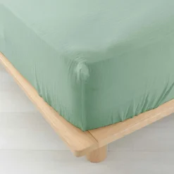 Drap Housse en gaze de coton (160x200 cm - Sauge)><noscript><img width=
