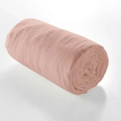 Drap Housse en gaze de coton (140x190 cm - Rose)>Douceur D'Intérieur Clearance