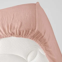 Drap Housse en gaze de coton (140x190 cm - Rose)><noscript><img width=