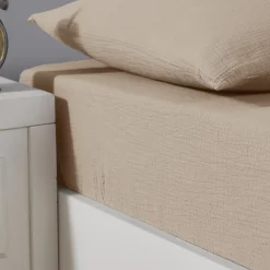 Sensei Maison Drap housse en gaze de coton bonnet 30 cm Sable 160x200 cm LOFT* Drap Housse|Drap Housse