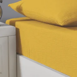 Drap housse en gaze de coton bonnet 30 cm Miel 80x200 cm LOFT>Sensei Maison Clearance