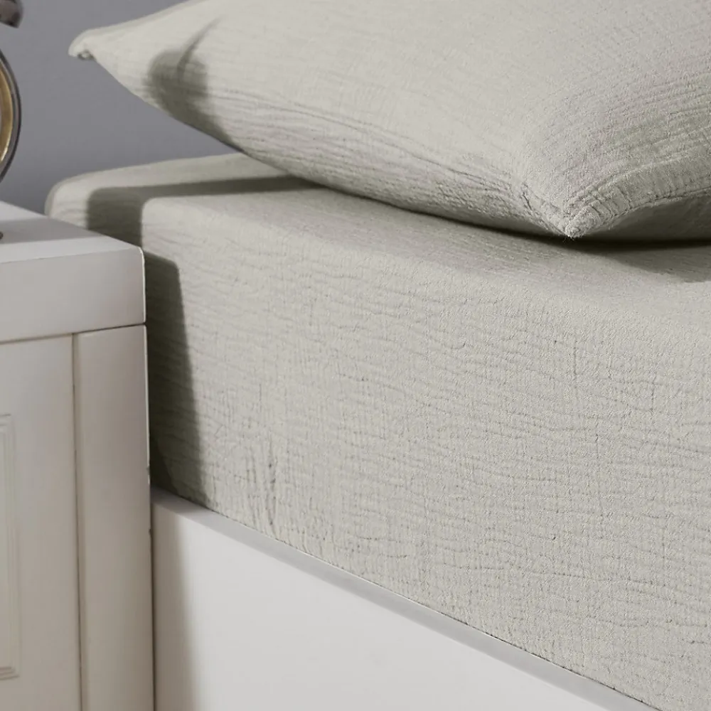 Drap housse en gaze de coton bonnet 30 cm Gris Perle 180x200 cm LOFT>Sensei Maison