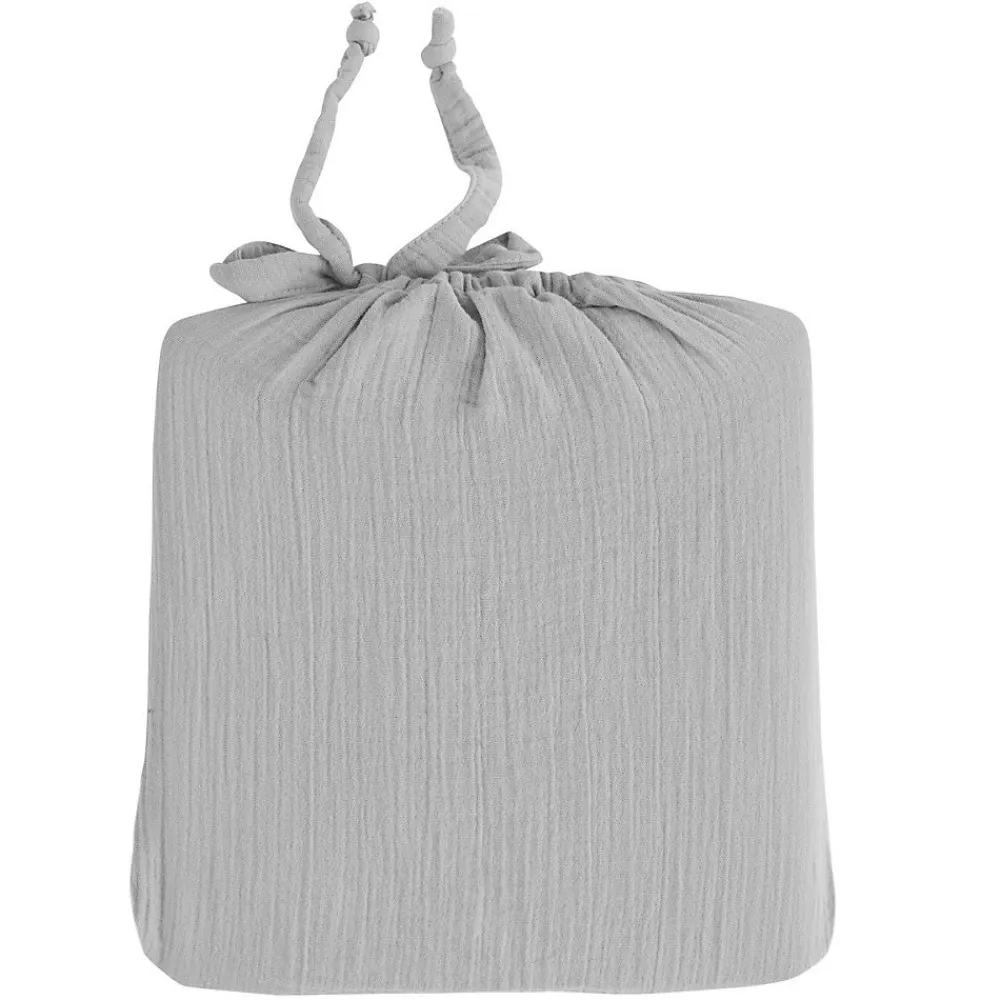 Drap housse en gaze de coton bonnet 30 cm Gris Perle 180x200 cm LOFT>Sensei Maison