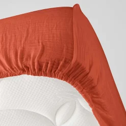 Douceur D'Intérieur Drap Housse en gaze de coton (140x190 cm - Terracotta)* Drap Housse|Drap Housse