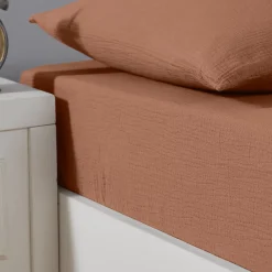 Sensei Maison Drap housse en gaze de coton bonnet 30 cm Brique 160x200 cm LOFT* Drap Housse|Drap Housse