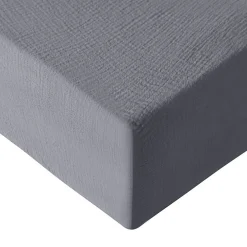 Drap housse en gaze de coton bonnet 30 cm Ardoise 160x200 cm LOFT>Sensei Maison Best