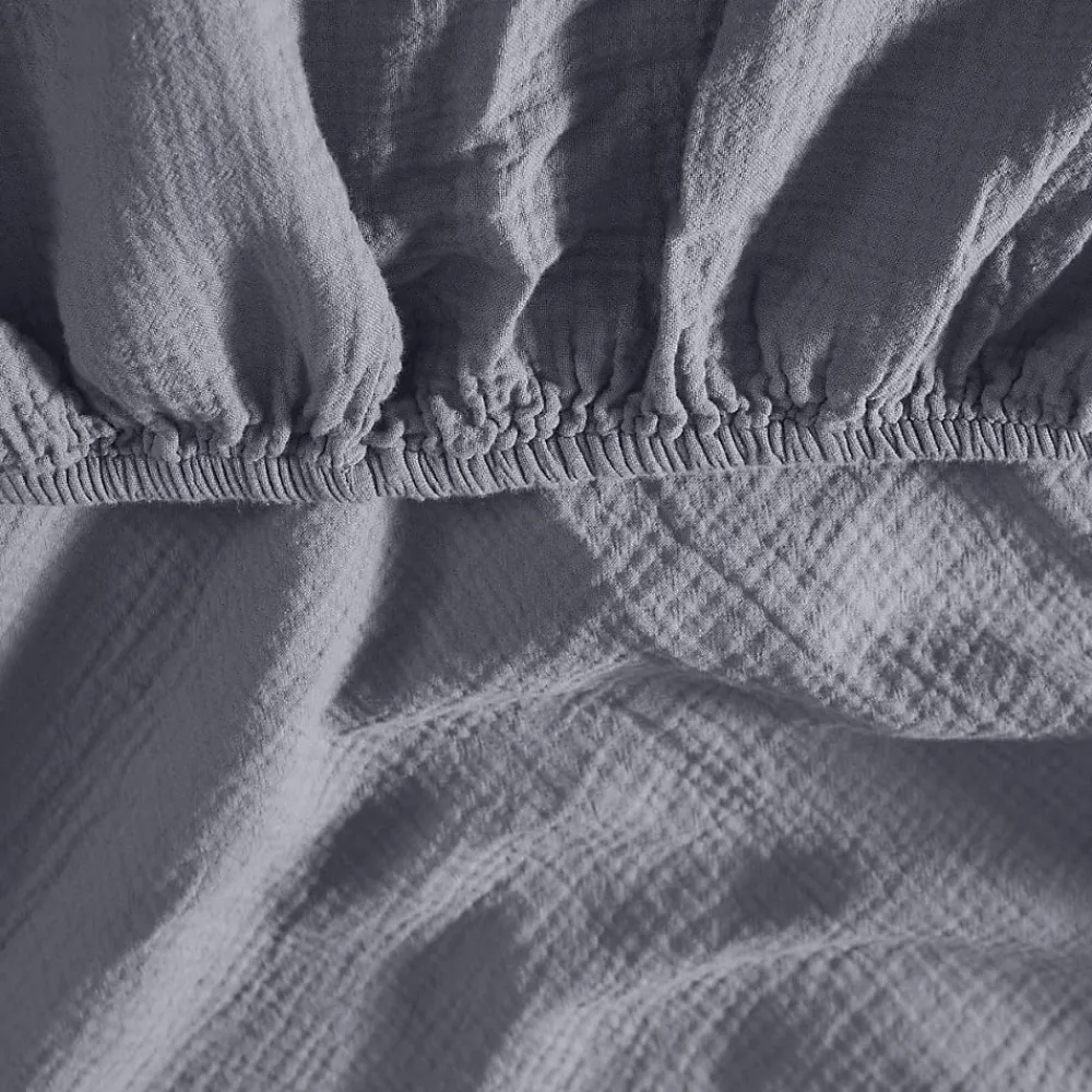 Drap housse en gaze de coton bonnet 30 cm Ardoise 160x200 cm LOFT>Sensei Maison Best