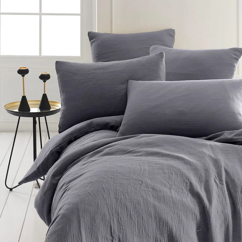Drap housse en gaze de coton bonnet 30 cm Ardoise 160x200 cm LOFT>Sensei Maison Best