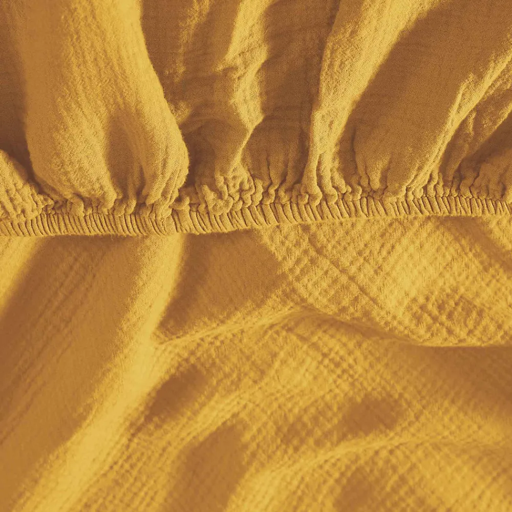 Drap housse en gaze de coton bonnet 30 cm Caramel 180x200 cm LOFT>Sensei Maison