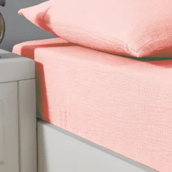 Drap housse en gaze de coton bonnet 30 cm Poudre 90x200 cm LOFT>Sensei Maison Best