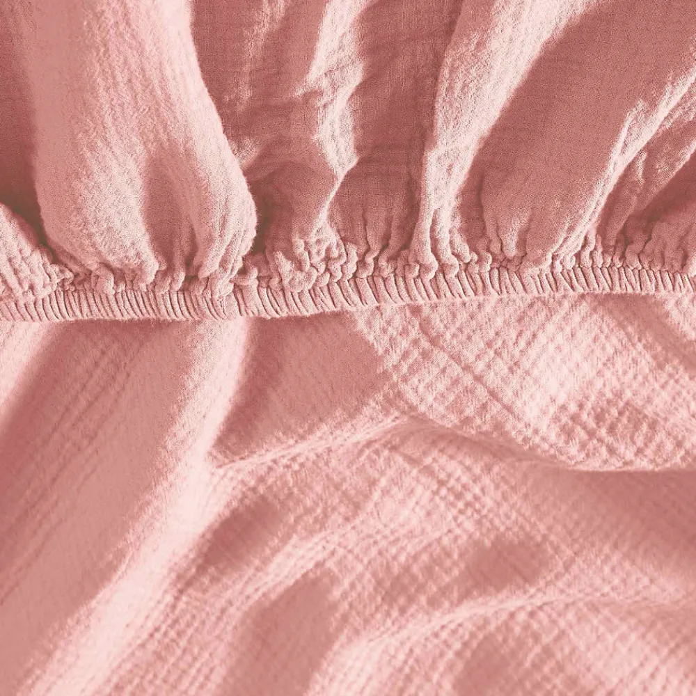 Drap housse en gaze de coton bonnet 30 cm Poudre 90x200 cm LOFT>Sensei Maison Best