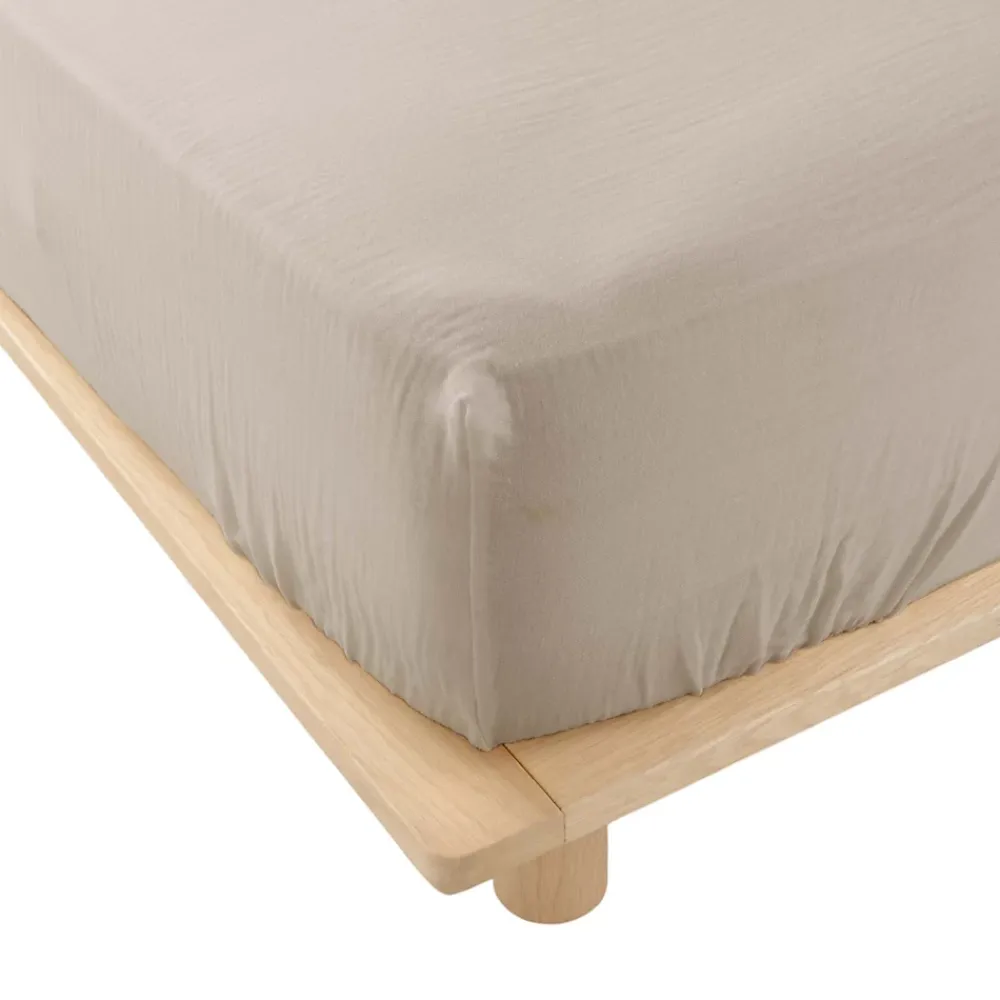 Eden Drap housse en gaze de coton 160 x 200 cm Tendance uni sable* Drap Housse|Drap Housse