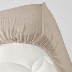 Eden Drap housse en gaze de coton 160 x 200 cm Tendance uni sable* Drap Housse|Drap Housse